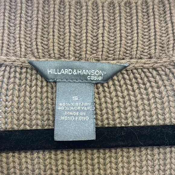 Hillard & Hanson Vintage Brown V-Neck Cardigan Sweater Cable Knit - Picture 2 of 7